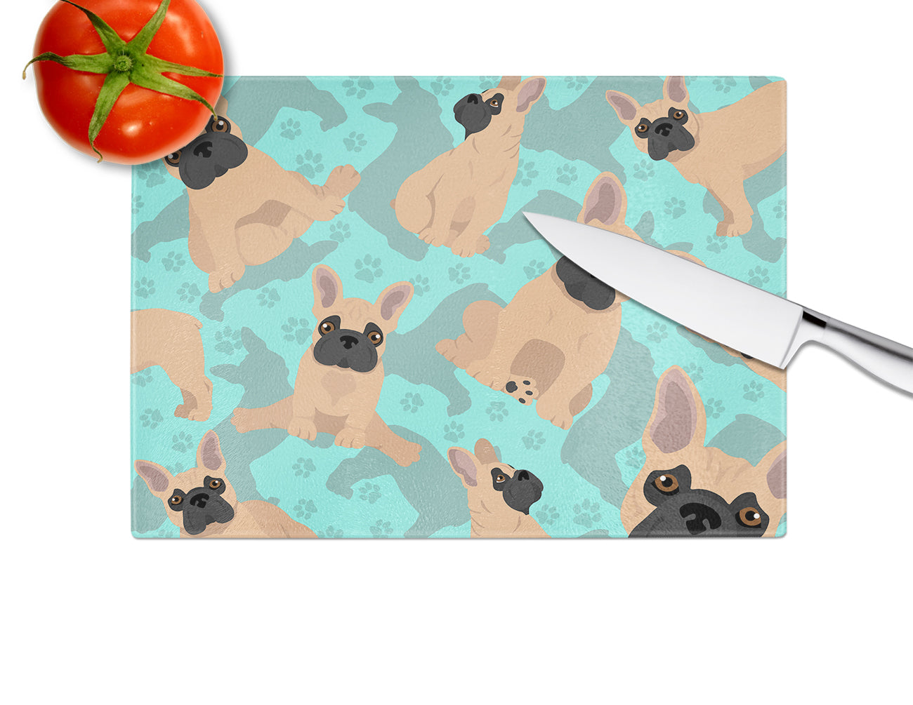 Fawn French Bulldog Cutting Board Tempered Glass Kitchen Cutting Surface, Heat Resistant Chopping, Non-Slip Feet, Food Prep & Serving