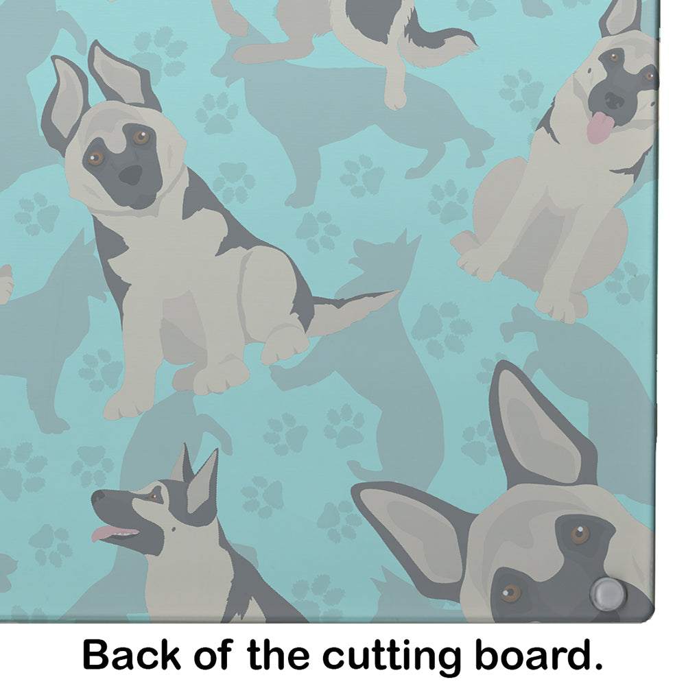 Black and Silver German Shepherd Cutting Board Tempered Glass Kitchen Cutting Surface, Heat Resistant Chopping, Non-Slip Feet, Food Prep & Serving