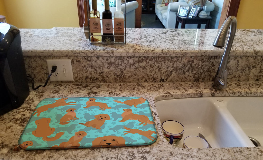 Golden Retriever Dish Drying Mat Absorbent Dish Drying Mat Pad for Kitchen Counter Dish Drainer Mat for Countertop, 14 x 21", Multicolor