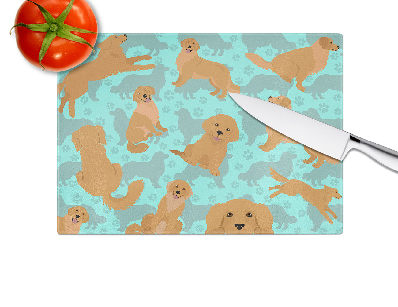 Golden Retriever Cutting Board Tempered Glass Kitchen Cutting Surface, Heat Resistant Chopping, Non-Slip Feet, Food Prep & Serving