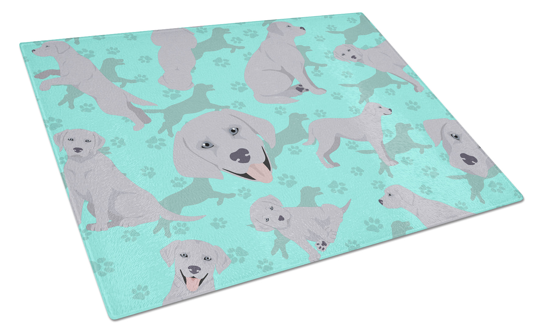 Silver Labrador Retriever Cutting Board Tempered Glass Kitchen Cutting Surface, Heat Resistant Chopping, Non-Slip Feet, Food Prep & Serving