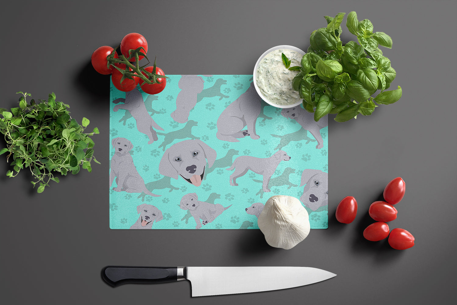 Silver Labrador Retriever Cutting Board Tempered Glass Kitchen Cutting Surface, Heat Resistant Chopping, Non-Slip Feet, Food Prep & Serving