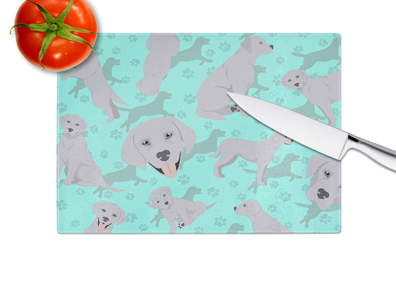 Silver Labrador Retriever Cutting Board Tempered Glass Kitchen Cutting Surface, Heat Resistant Chopping, Non-Slip Feet, Food Prep & Serving