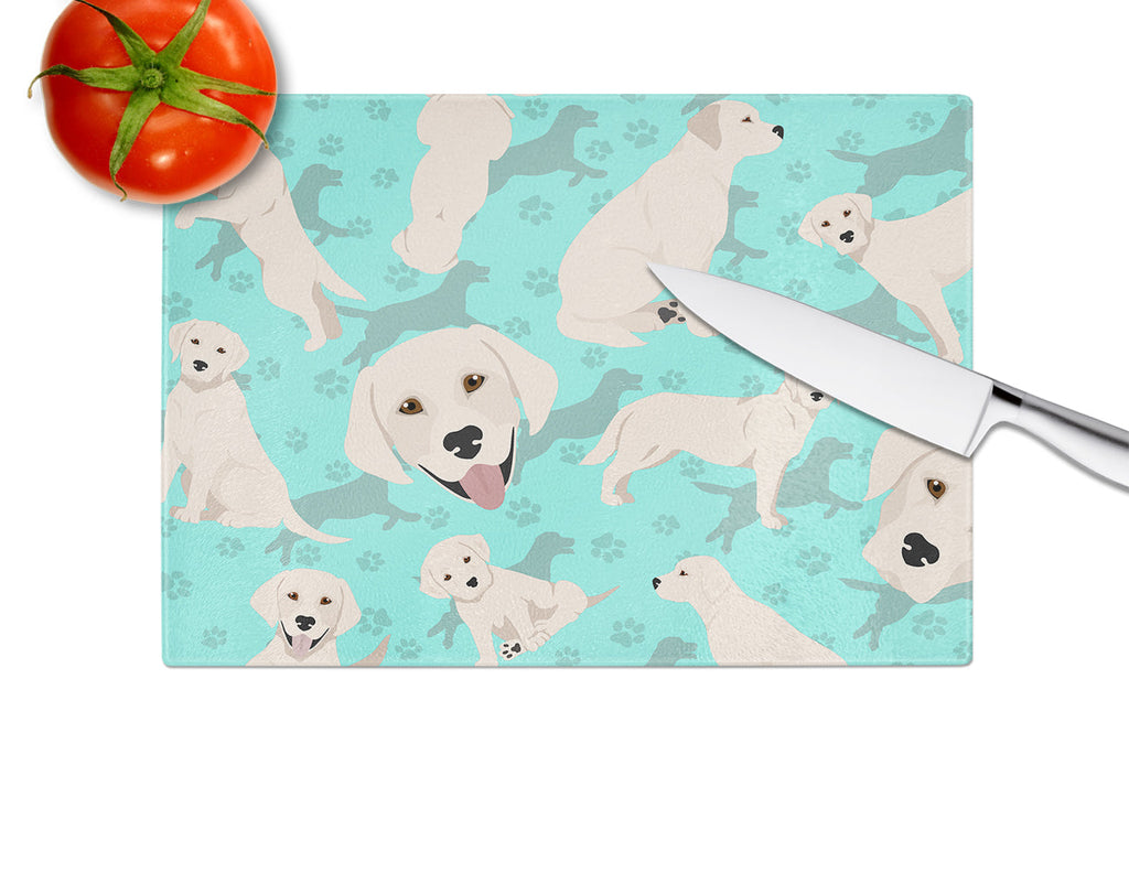 White Cream Labrador Retriever Cutting Board Tempered Glass Kitchen Cutting Surface, Heat Resistant Chopping, Non-Slip Feet, Food Prep & Serving