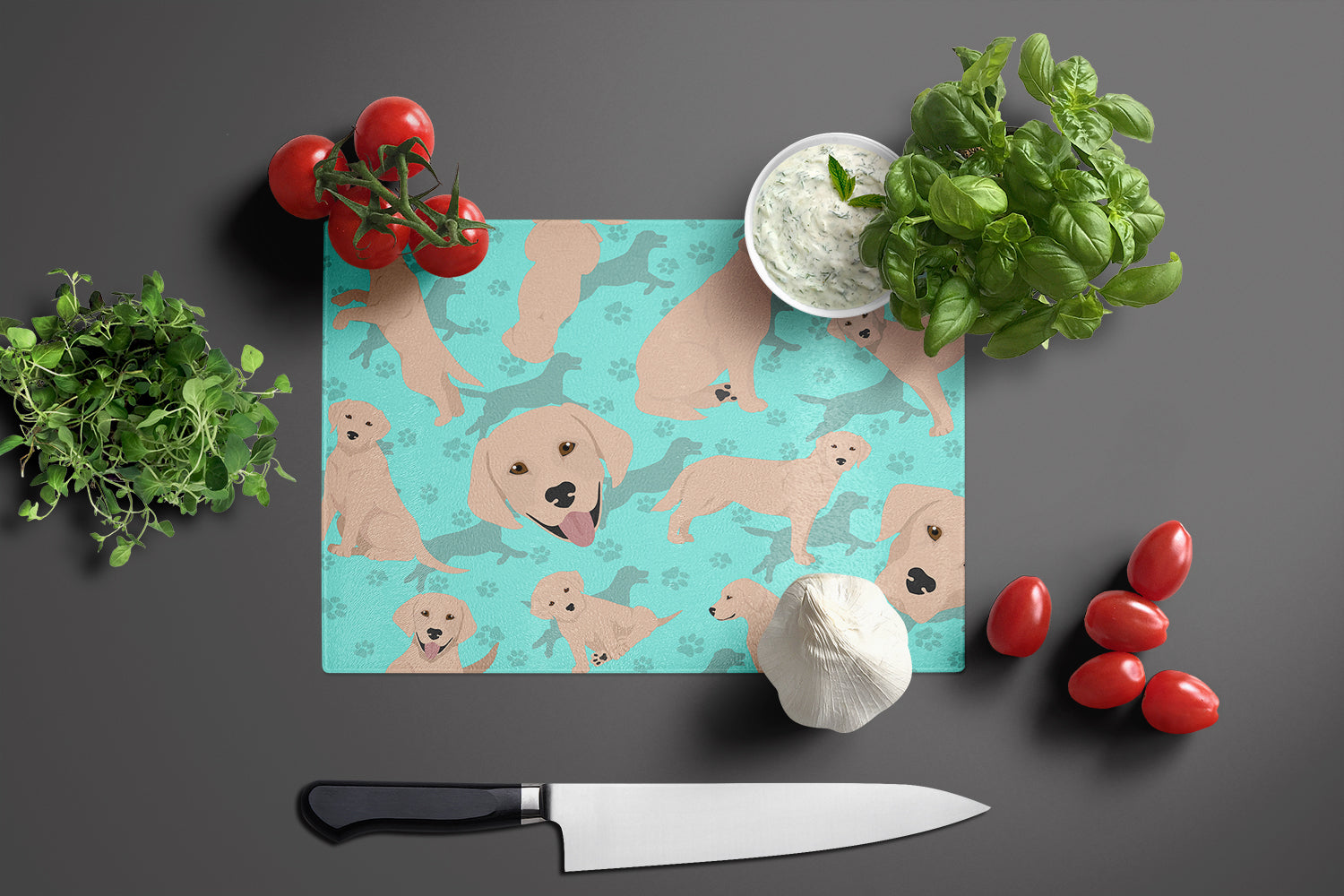 Yellow Labrador Retriever Cutting Board Tempered Glass Kitchen Cutting Surface, Heat Resistant Chopping, Non-Slip Feet, Food Prep & Serving