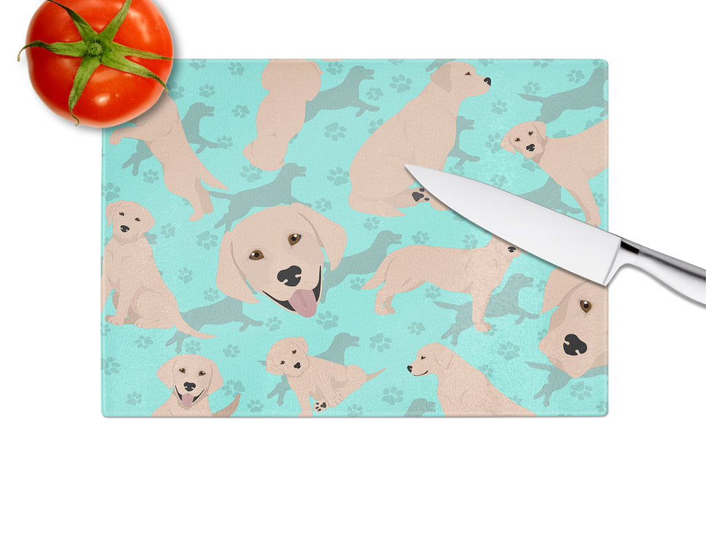 Yellow Labrador Retriever Cutting Board Tempered Glass Kitchen Cutting Surface, Heat Resistant Chopping, Non-Slip Feet, Food Prep & Serving