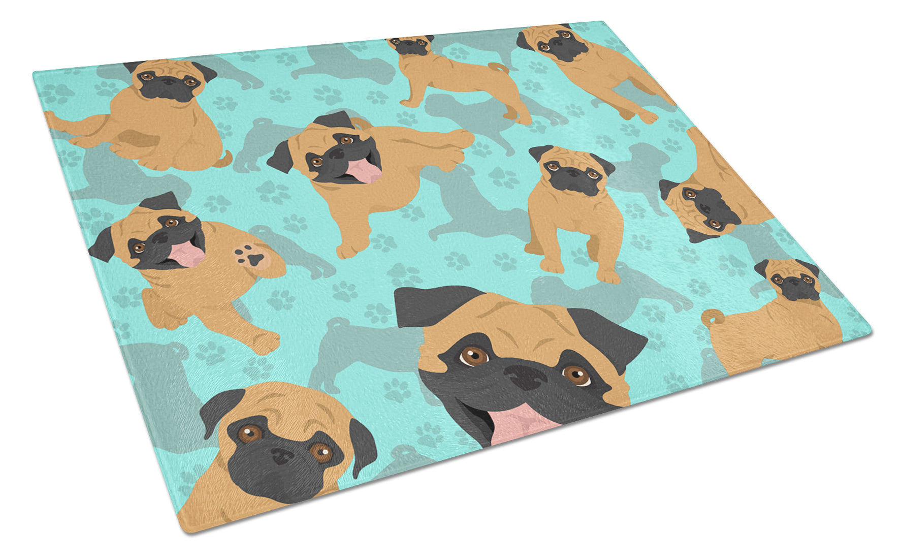 Apricot Pug Cutting Board Tempered Glass Kitchen Cutting Surface, Heat Resistant Chopping, Non-Slip Feet, Food Prep & Serving