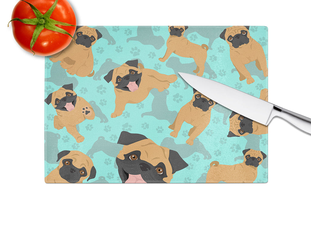 Apricot Pug Cutting Board Tempered Glass Kitchen Cutting Surface, Heat Resistant Chopping, Non-Slip Feet, Food Prep & Serving
