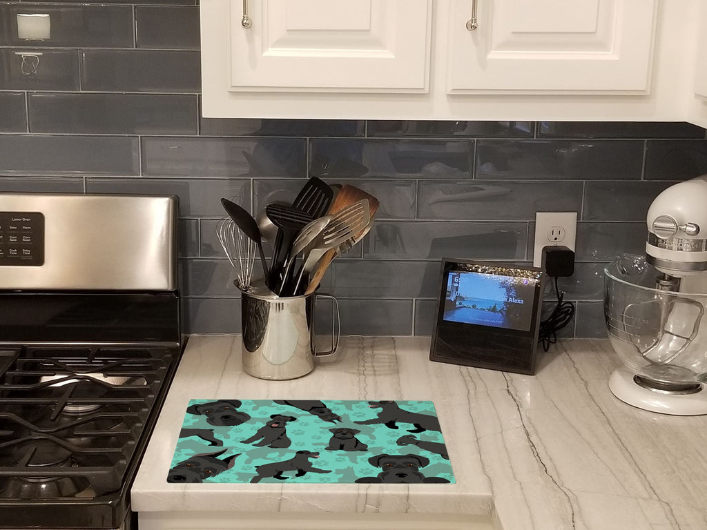 Black Schnauzer Cutting Board Tempered Glass Kitchen Cutting Surface, Heat Resistant Chopping, Non-Slip Feet, Food Prep & Serving