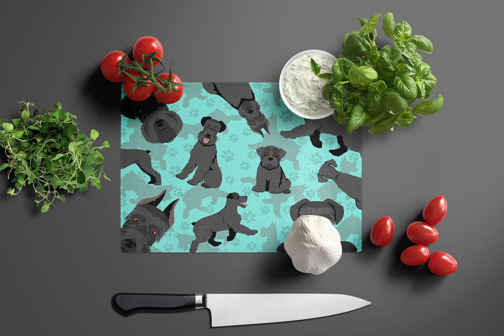 Black Schnauzer Cutting Board Tempered Glass Kitchen Cutting Surface, Heat Resistant Chopping, Non-Slip Feet, Food Prep & Serving