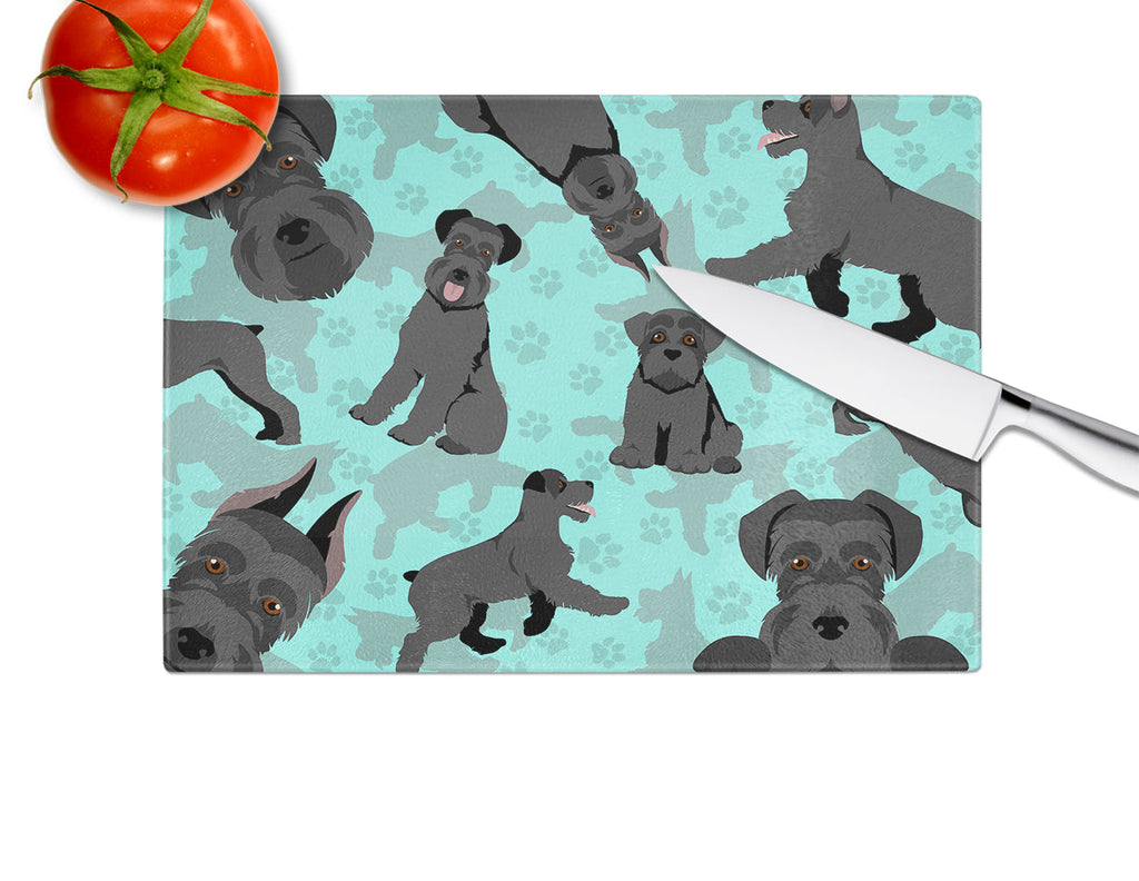 Black Schnauzer Cutting Board Tempered Glass Kitchen Cutting Surface, Heat Resistant Chopping, Non-Slip Feet, Food Prep & Serving