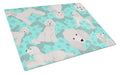 White Standard Poodle Cutting Board Tempered Glass Kitchen Cutting Surface, Heat Resistant Chopping, Non-Slip Feet, Food Prep & Serving