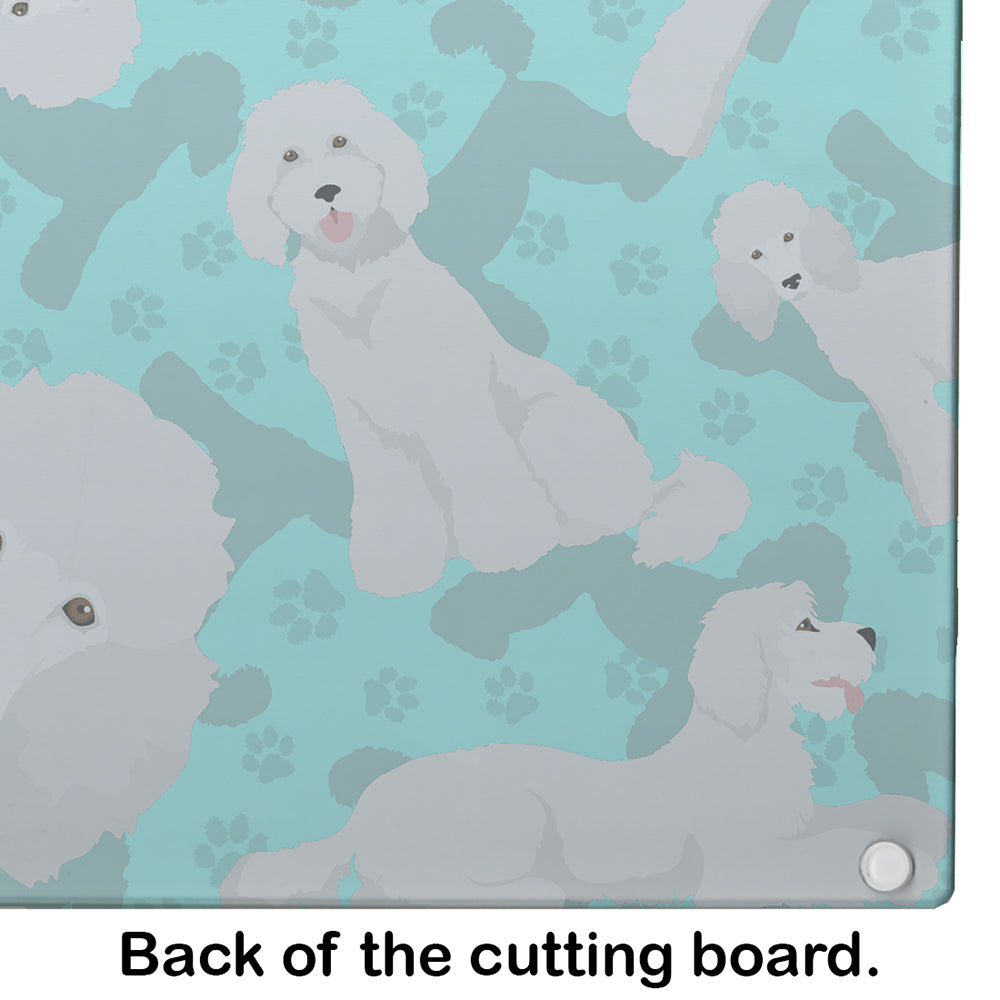White Standard Poodle Cutting Board Tempered Glass Kitchen Cutting Surface, Heat Resistant Chopping, Non-Slip Feet, Food Prep & Serving