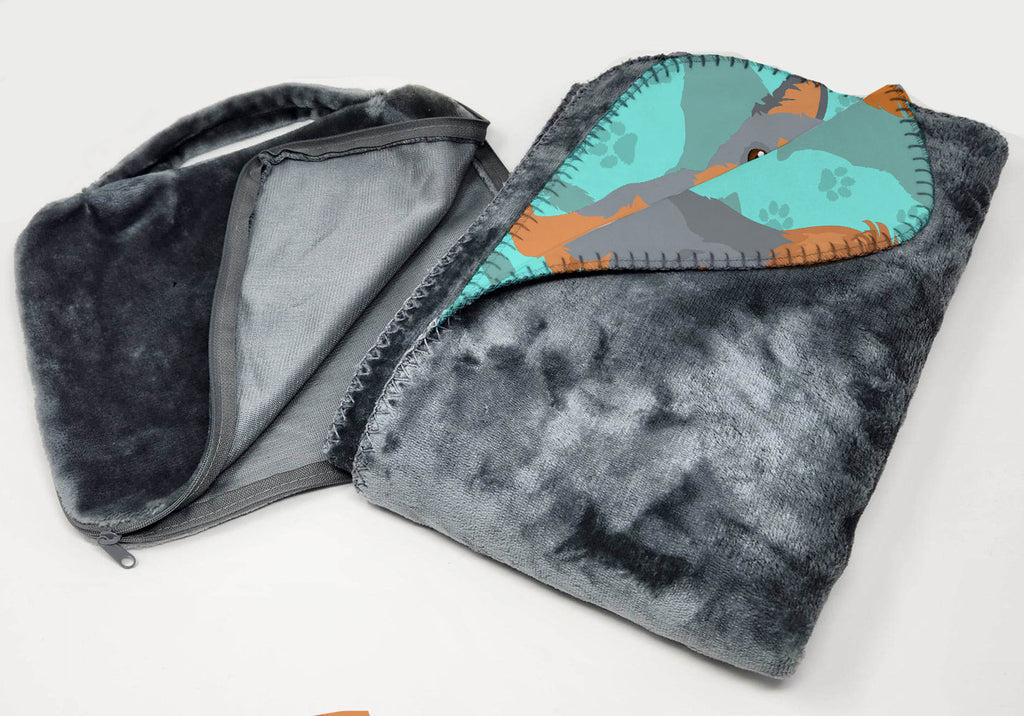 Blue and Tan Yorkie Soft Travel Blanket with Bag Airplane Blanket, Indoor Outdoor Camping Blanket for Traveling, Picnics, Beach Trips, Concerts