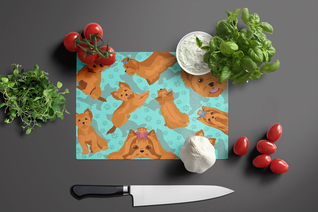 Red Yorkie Cutting Board Tempered Glass Kitchen Cutting Surface, Heat Resistant Chopping, Non-Slip Feet, Food Prep & Serving