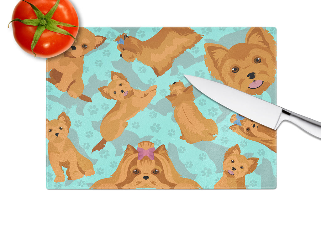 Red Yorkie Cutting Board Tempered Glass Kitchen Cutting Surface, Heat Resistant Chopping, Non-Slip Feet, Food Prep & Serving