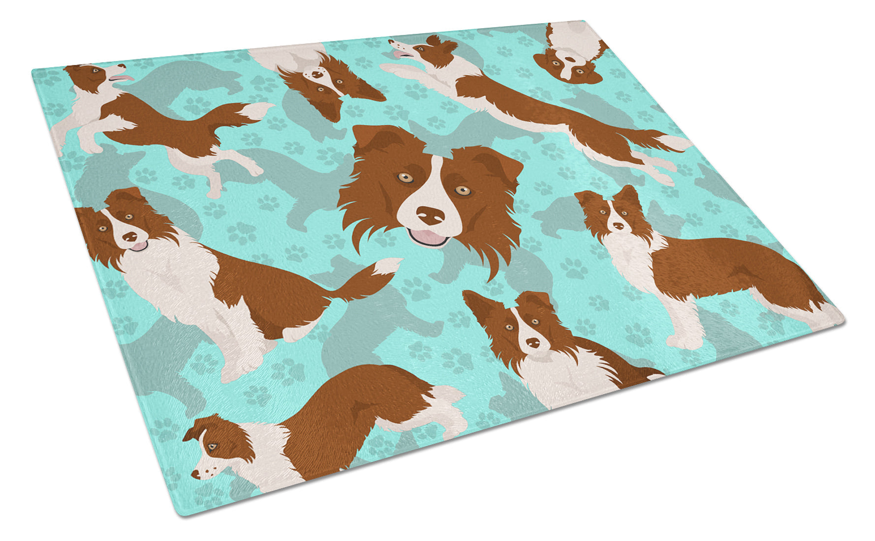 Red Border Collie Cutting Board Tempered Glass Kitchen Cutting Surface, Heat Resistant Chopping, Non-Slip Feet, Food Prep & Serving