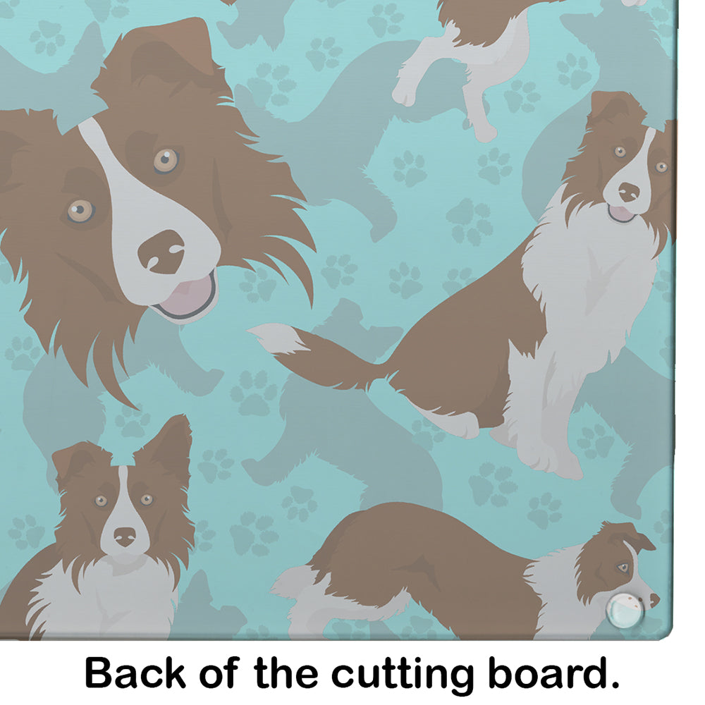 Red Border Collie Cutting Board Tempered Glass Kitchen Cutting Surface, Heat Resistant Chopping, Non-Slip Feet, Food Prep & Serving