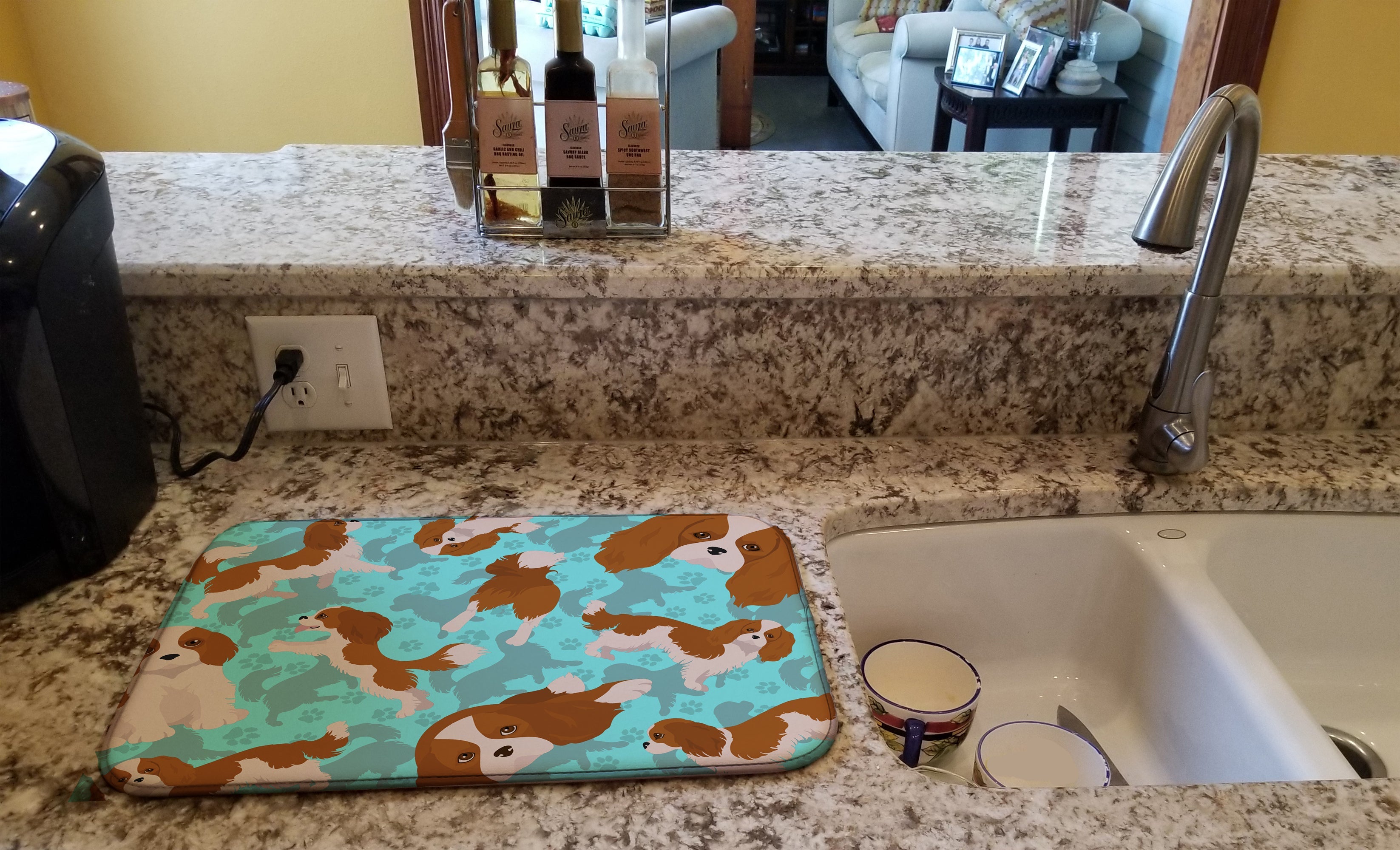 Blenheim Cavalier Spaniel Dish Drying Mat Absorbent Dish Drying Mat Pad for Kitchen Counter Dish Drainer Mat for Countertop, 14 x 21", Multicolor