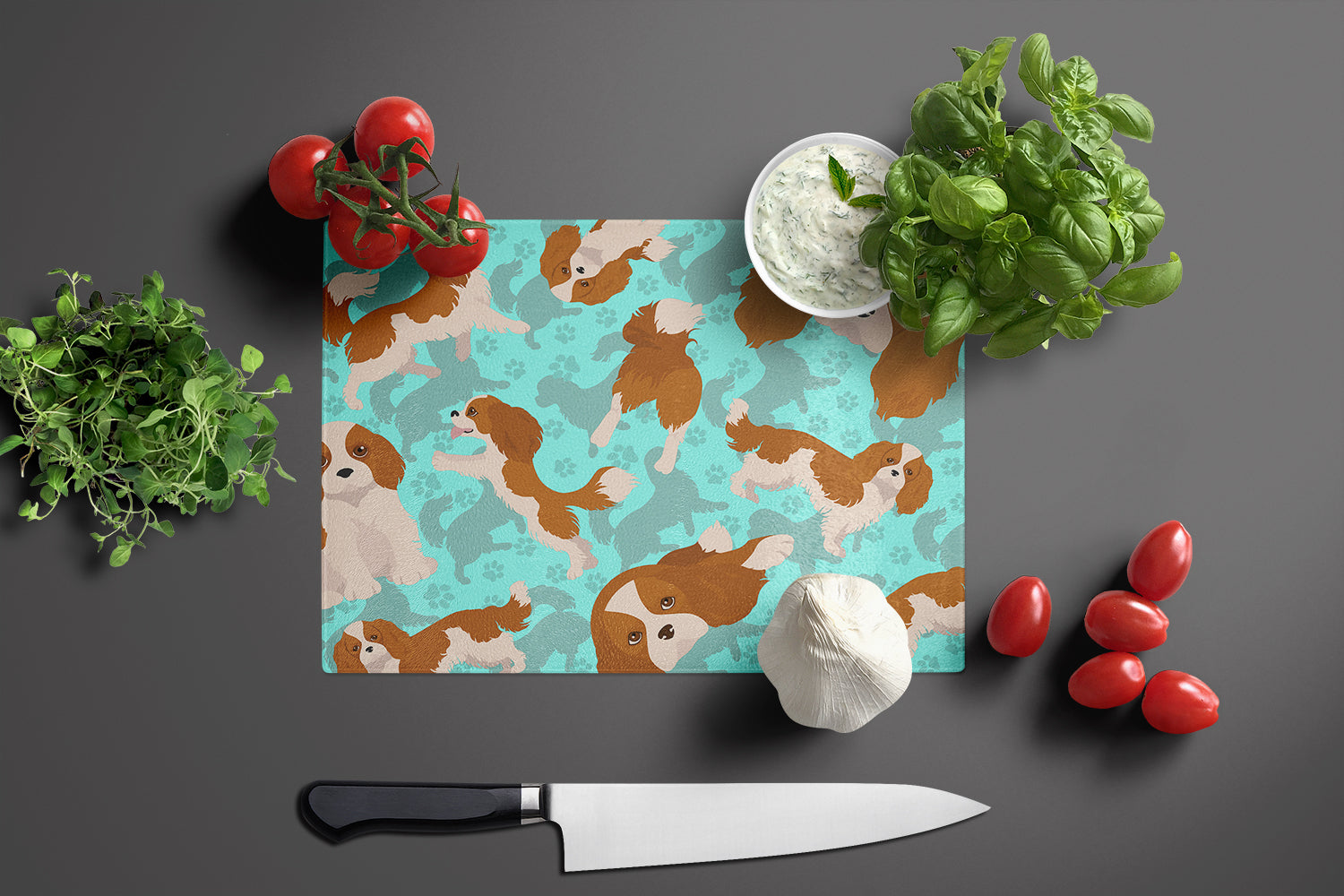 Blenheim Cavalier Spaniel Cutting Board Tempered Glass Kitchen Cutting Surface, Heat Resistant Chopping, Non-Slip Feet, Food Prep & Serving