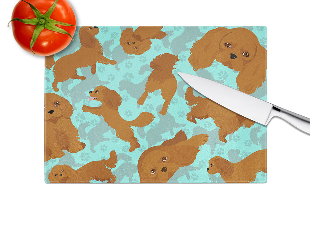 Ruby Cavalier Spaniel Cutting Board Tempered Glass Kitchen Cutting Surface, Heat Resistant Chopping, Non-Slip Feet, Food Prep & Serving