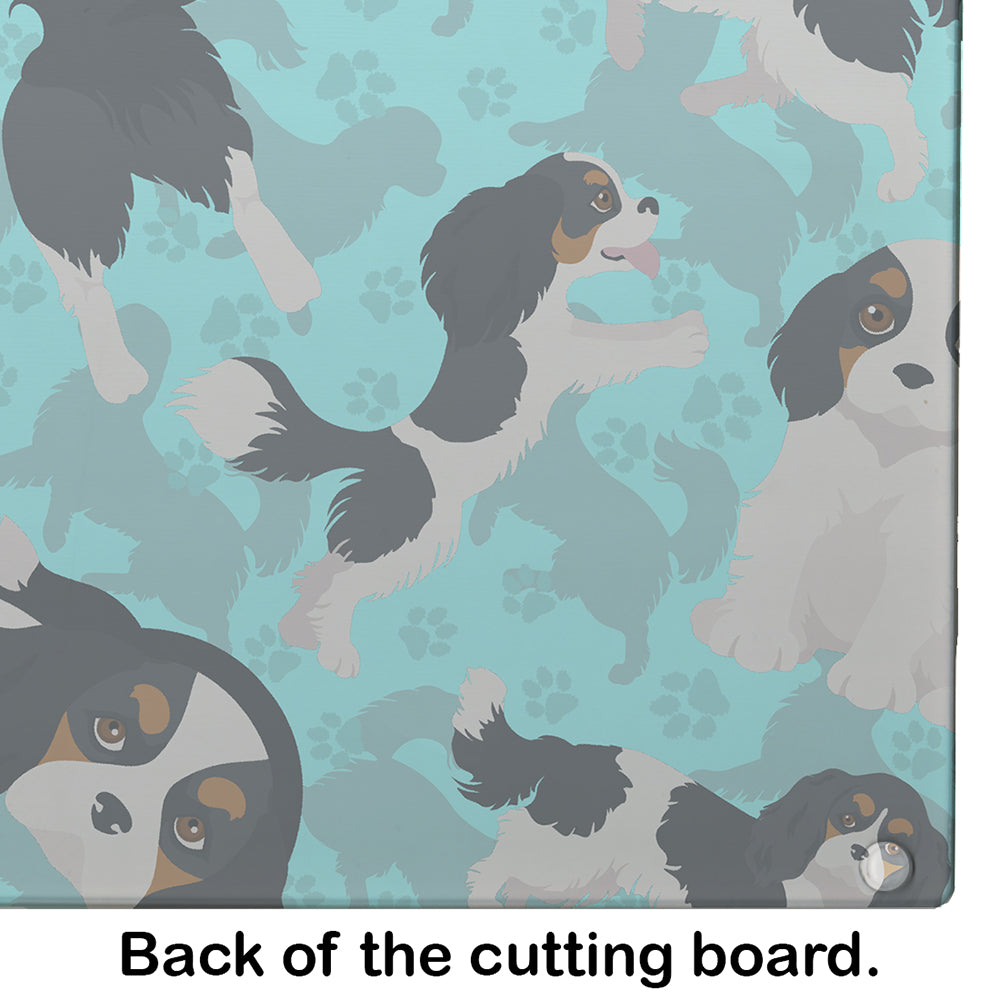 Tricolor Cavalier Spaniel Cutting Board Tempered Glass Kitchen Cutting Surface, Heat Resistant Chopping, Non-Slip Feet, Food Prep & Serving