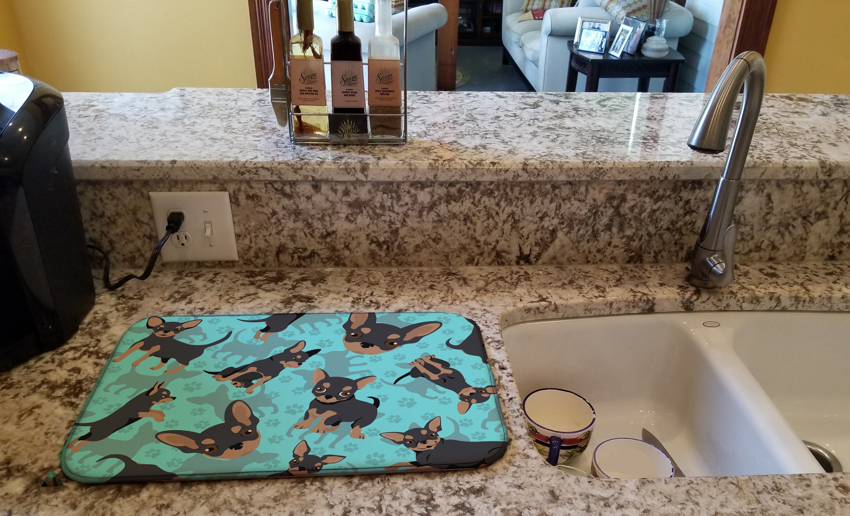 Black and Tan Chihuahua Dish Drying Mat Absorbent Dish Drying Mat Pad for Kitchen Counter Dish Drainer Mat for Countertop, 14 x 21", Multicolor
