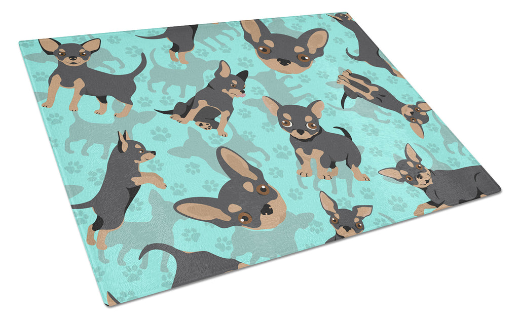 Black and Tan Chihuahua Cutting Board Tempered Glass Kitchen Cutting Surface, Heat Resistant Chopping, Non-Slip Feet, Food Prep & Serving