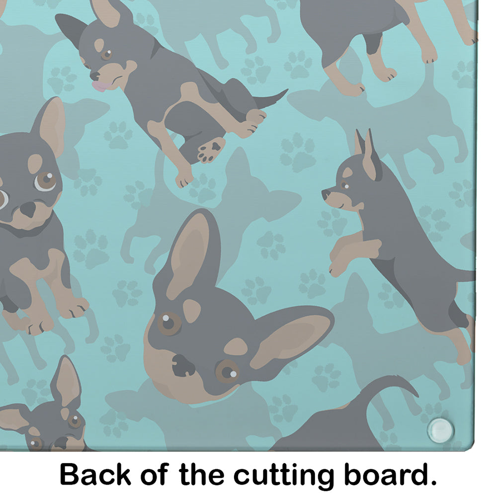 Black and Tan Chihuahua Cutting Board Tempered Glass Kitchen Cutting Surface, Heat Resistant Chopping, Non-Slip Feet, Food Prep & Serving
