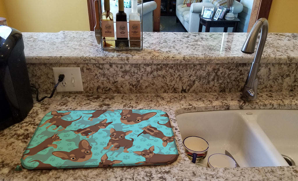 Chocolate Chihuahua Dish Drying Mat Absorbent Dish Drying Mat Pad for Kitchen Counter Dish Drainer Mat for Countertop, 14 x 21", Multicolor