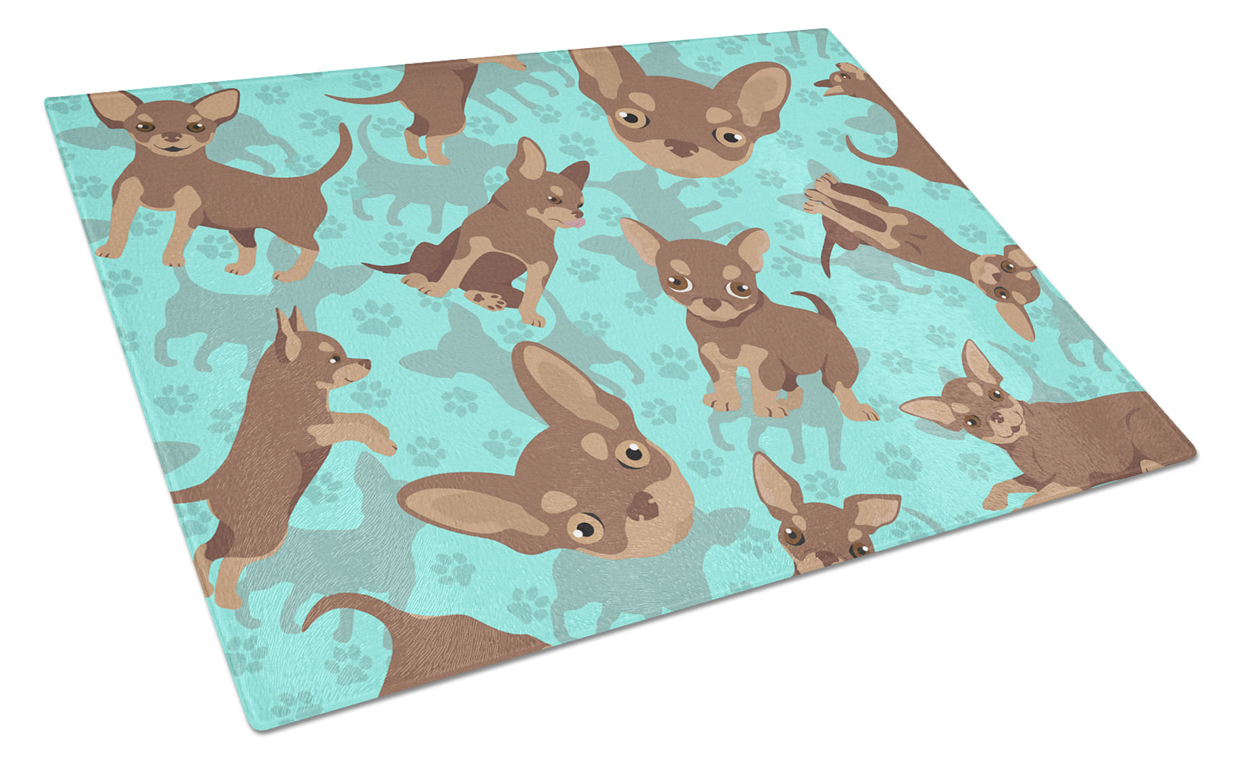 Chocolate Chihuahua Cutting Board Tempered Glass Kitchen Cutting Surface, Heat Resistant Chopping, Non-Slip Feet, Food Prep & Serving