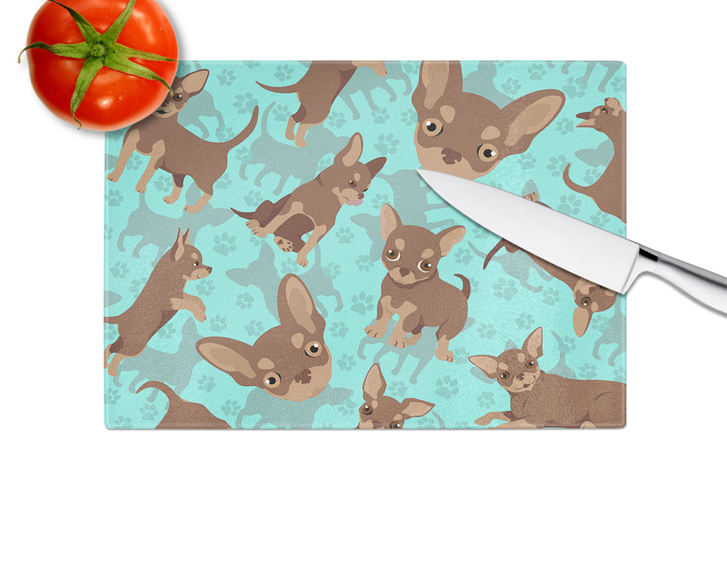 Chocolate Chihuahua Cutting Board Tempered Glass Kitchen Cutting Surface, Heat Resistant Chopping, Non-Slip Feet, Food Prep & Serving
