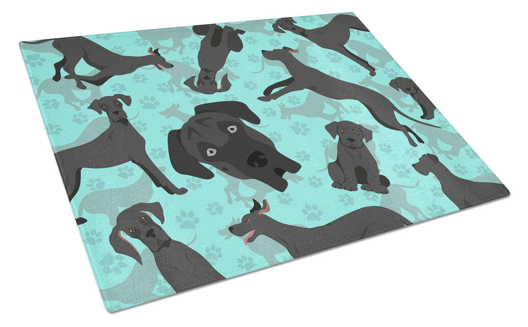 Black Great Dane Cutting Board Tempered Glass Kitchen Cutting Surface, Heat Resistant Chopping, Non-Slip Feet, Food Prep & Serving