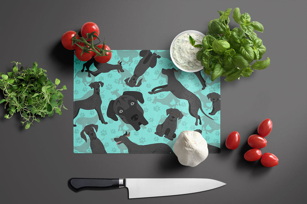Black Great Dane Cutting Board Tempered Glass Kitchen Cutting Surface, Heat Resistant Chopping, Non-Slip Feet, Food Prep & Serving