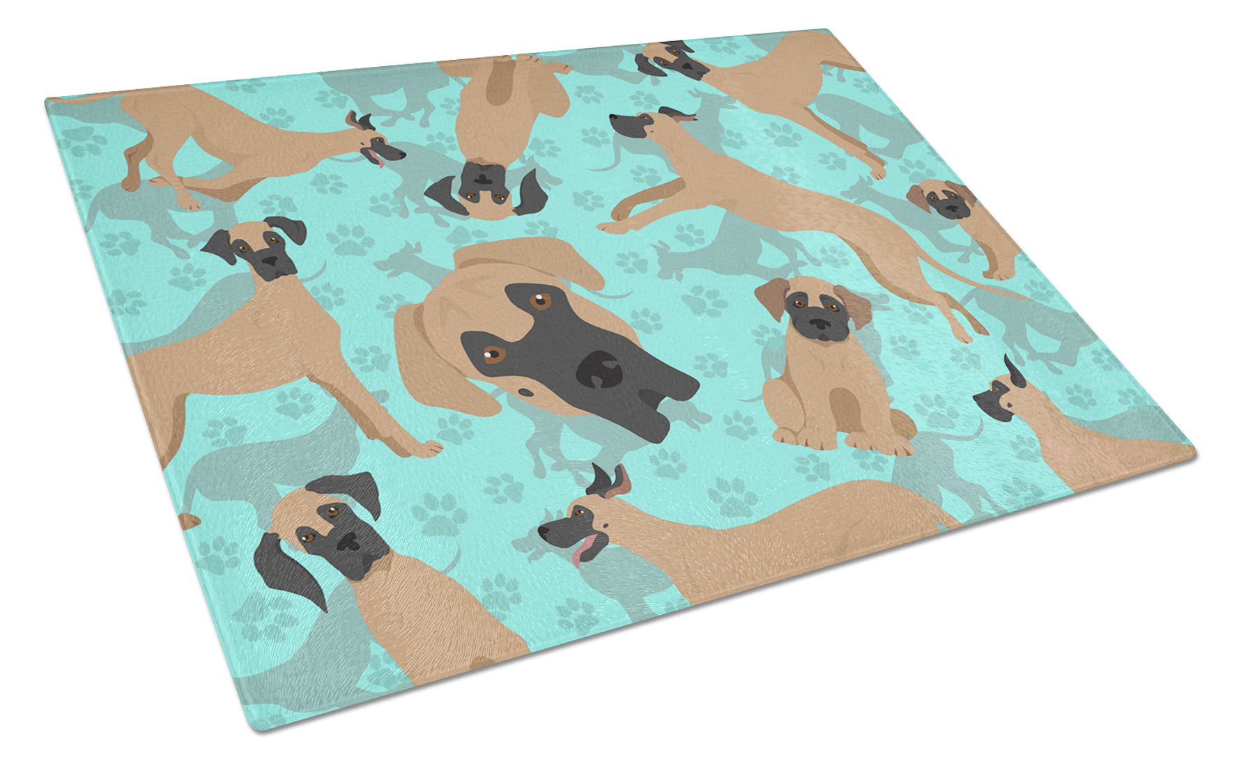 Fawn Great Dane Cutting Board Tempered Glass Kitchen Cutting Surface, Heat Resistant Chopping, Non-Slip Feet, Food Prep & Serving
