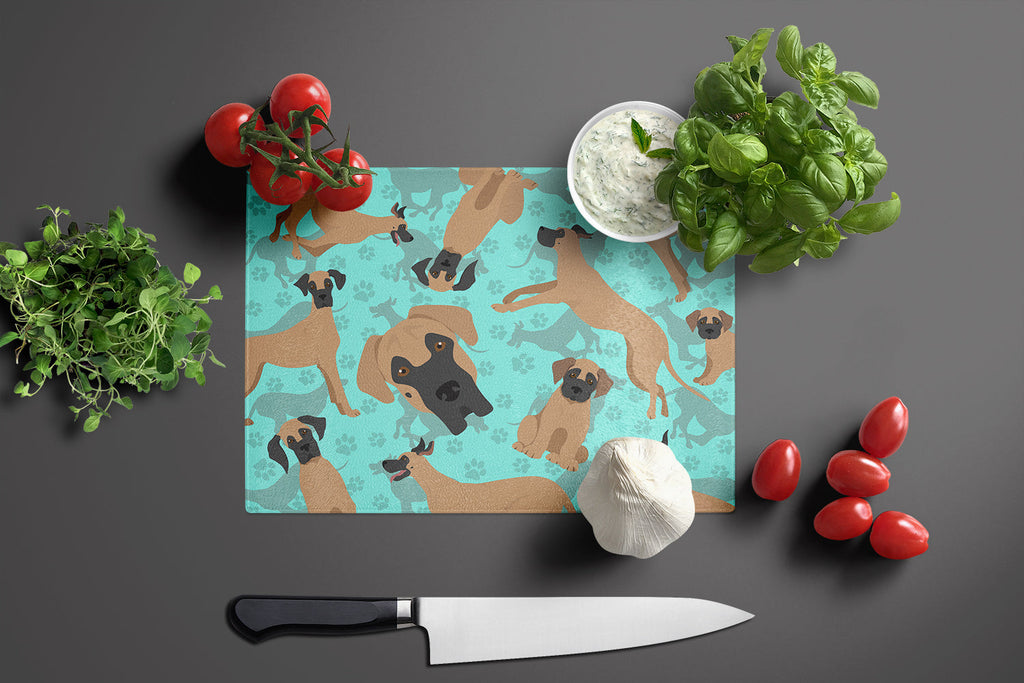 Fawn Great Dane Cutting Board Tempered Glass Kitchen Cutting Surface, Heat Resistant Chopping, Non-Slip Feet, Food Prep & Serving
