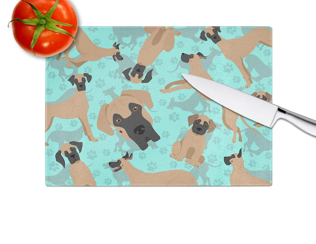 Fawn Great Dane Cutting Board Tempered Glass Kitchen Cutting Surface, Heat Resistant Chopping, Non-Slip Feet, Food Prep & Serving
