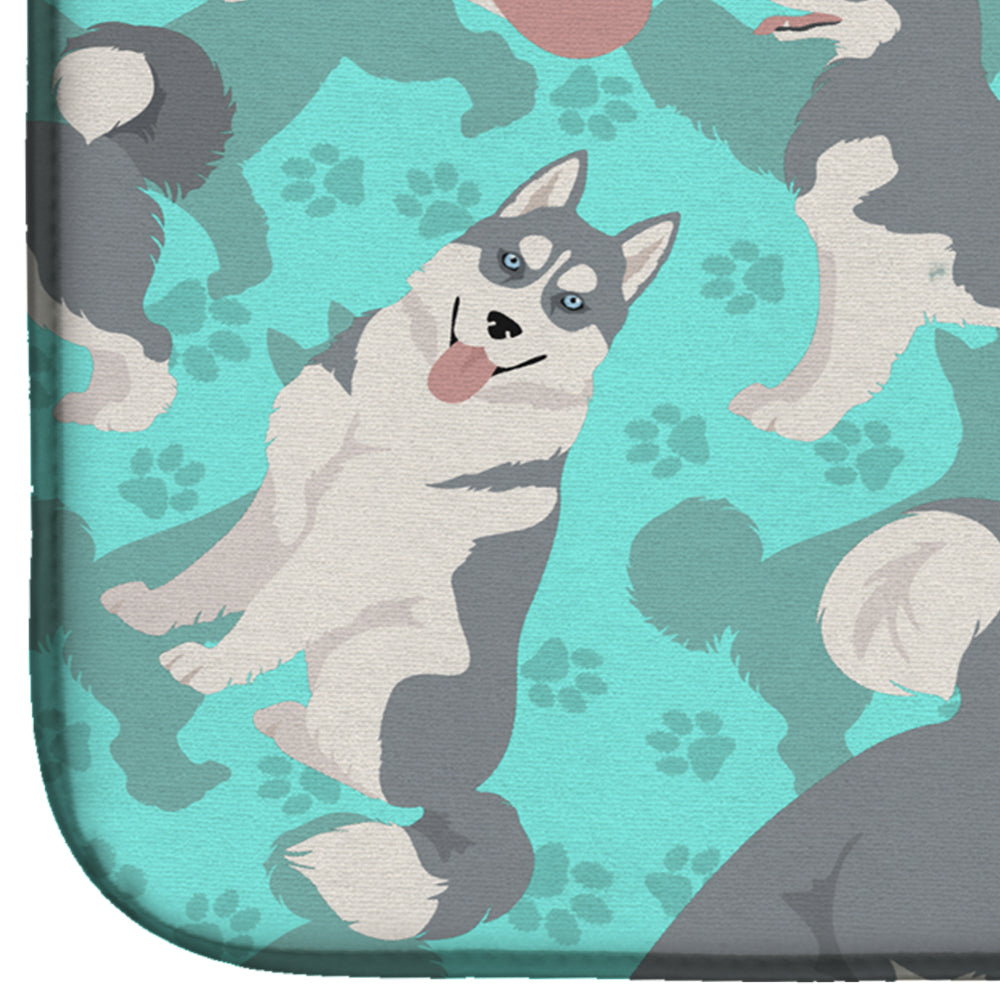 Grey Siberian Husky Dish Drying Mat Absorbent Dish Drying Mat Pad for Kitchen Counter Dish Drainer Mat for Countertop, 14 x 21", Multicolor
