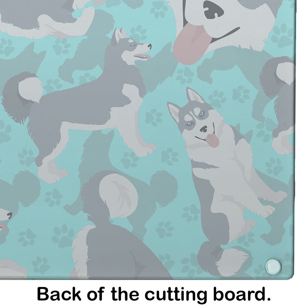 Grey Siberian Husky Cutting Board Tempered Glass Kitchen Cutting Surface, Heat Resistant Chopping, Non-Slip Feet, Food Prep & Serving
