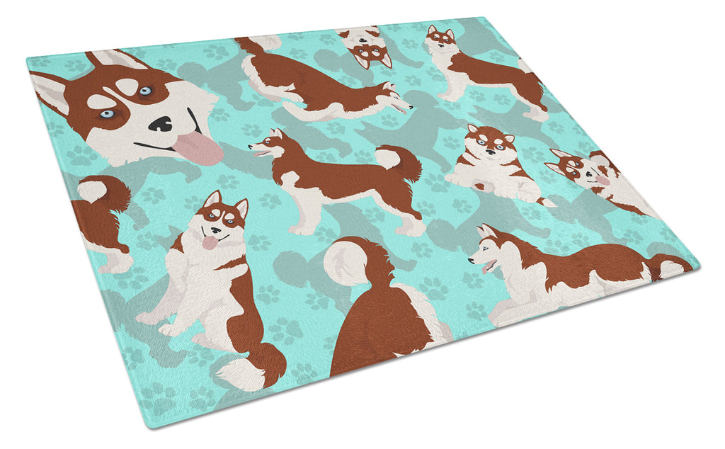 Red Siberian Husky Cutting Board Tempered Glass Kitchen Cutting Surface, Heat Resistant Chopping, Non-Slip Feet, Food Prep & Serving
