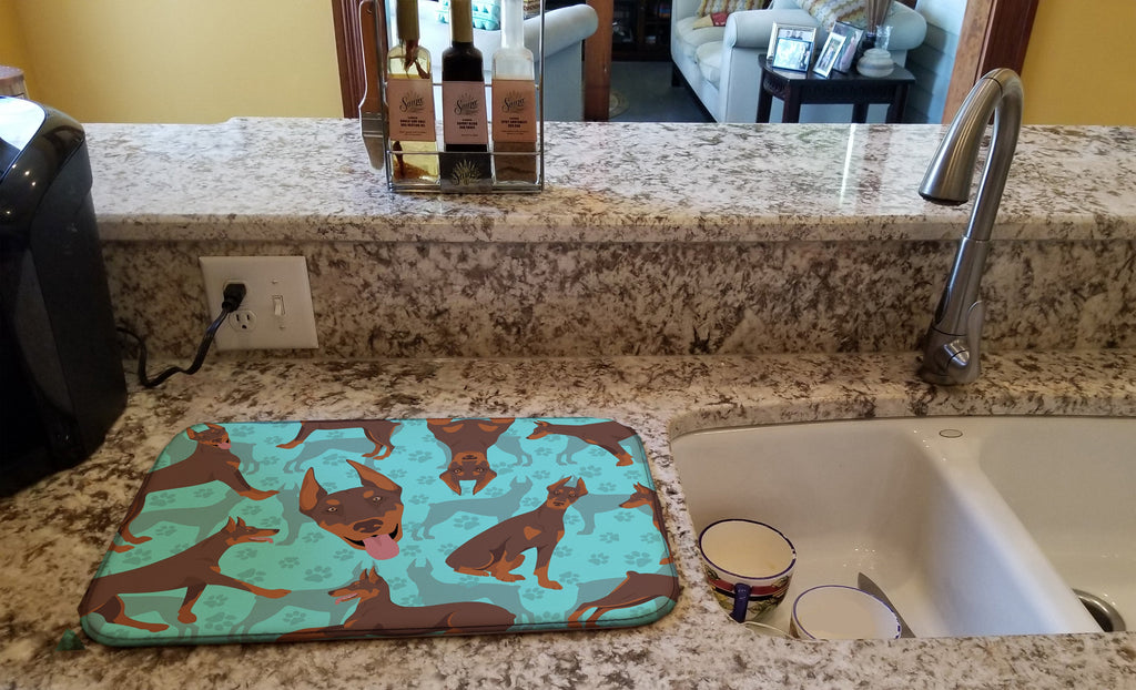 Red Doberman Pinscher Dish Drying Mat Absorbent Dish Drying Mat Pad for Kitchen Counter Dish Drainer Mat for Countertop, 14 x 21", Multicolor