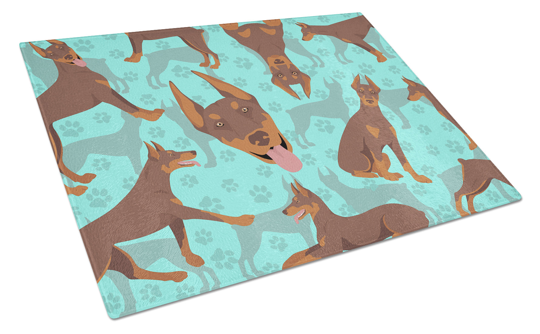 Red Doberman Pinscher Cutting Board Tempered Glass Kitchen Cutting Surface, Heat Resistant Chopping, Non-Slip Feet, Food Prep & Serving