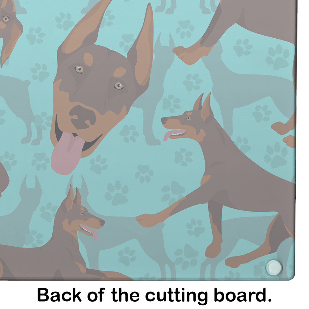 Red Doberman Pinscher Cutting Board Tempered Glass Kitchen Cutting Surface, Heat Resistant Chopping, Non-Slip Feet, Food Prep & Serving
