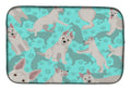 White German Shepherd Dish Drying Mat Absorbent Dish Drying Mat Pad for Kitchen Counter Dish Drainer Mat for Countertop, 14 x 21", Multicolor