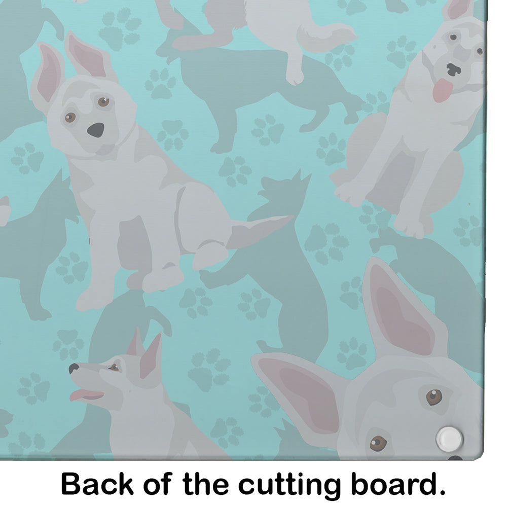 White German Shepherd Cutting Board Tempered Glass Kitchen Cutting Surface, Heat Resistant Chopping, Non-Slip Feet, Food Prep & Serving
