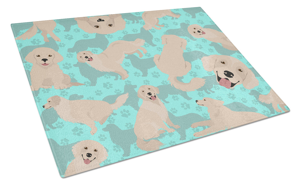 Cream Golden Retriever Cutting Board Tempered Glass Kitchen Cutting Surface, Heat Resistant Chopping, Non-Slip Feet, Food Prep & Serving