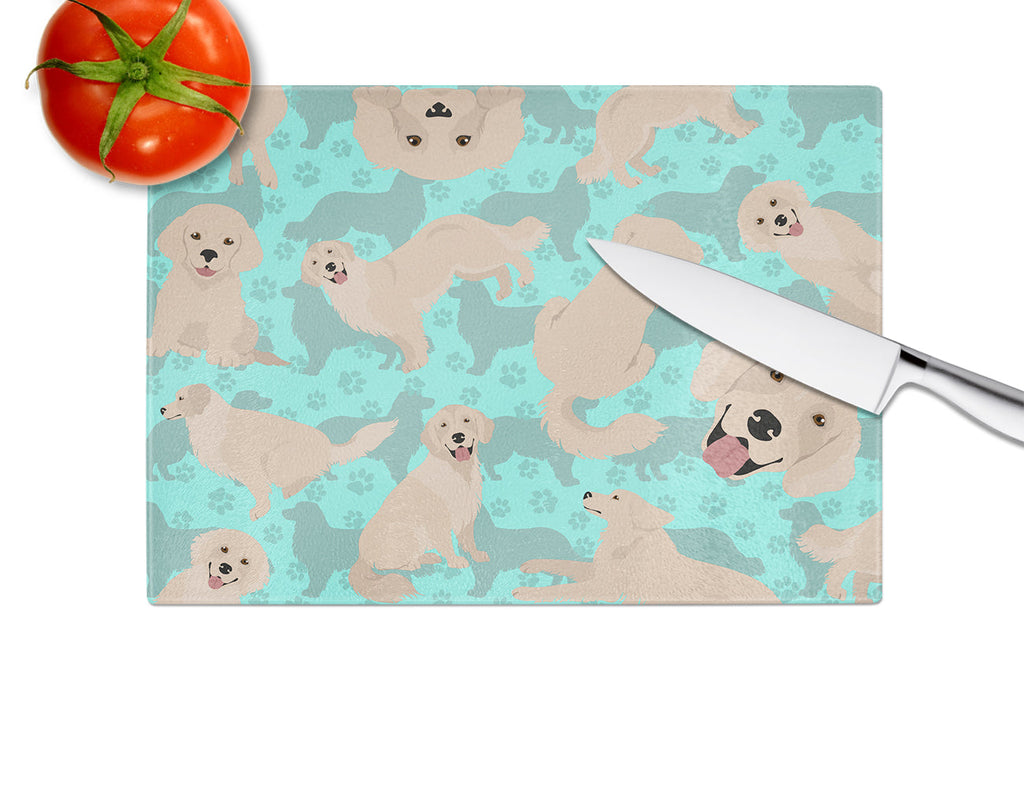 Cream Golden Retriever Cutting Board Tempered Glass Kitchen Cutting Surface, Heat Resistant Chopping, Non-Slip Feet, Food Prep & Serving