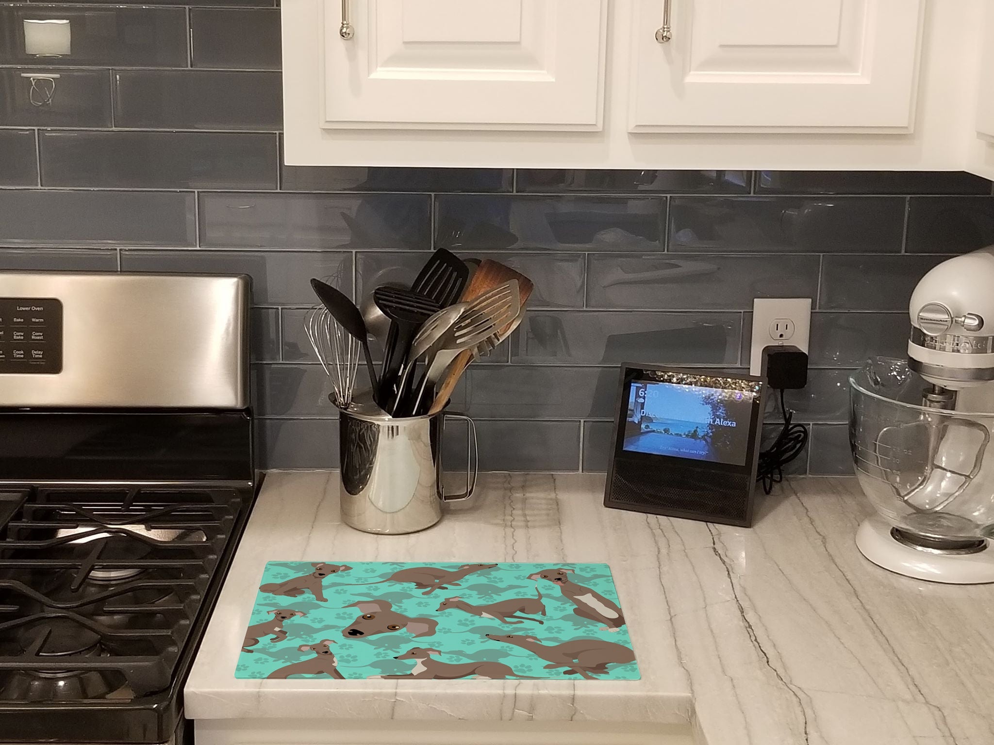 Fawn Italian Greyhound Cutting Board Tempered Glass Kitchen Cutting Surface, Heat Resistant Chopping, Non-Slip Feet, Food Prep & Serving