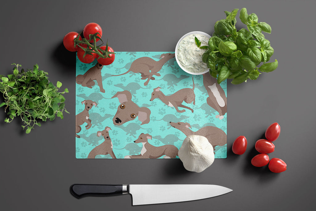 Fawn Italian Greyhound Cutting Board Tempered Glass Kitchen Cutting Surface, Heat Resistant Chopping, Non-Slip Feet, Food Prep & Serving