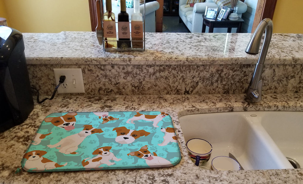 Red and White Jack Russell Terrier Dish Drying Mat Absorbent Dish Drying Mat Pad for Kitchen Counter Dish Drainer Mat for Countertop, 14 x 21", Multicolor